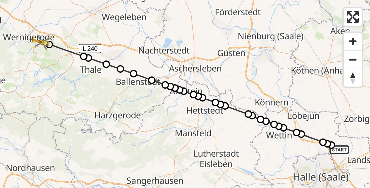 Flugroute Rettungshubschrauber Landsberg - Wernigerode, 27 März 2026, 09:49