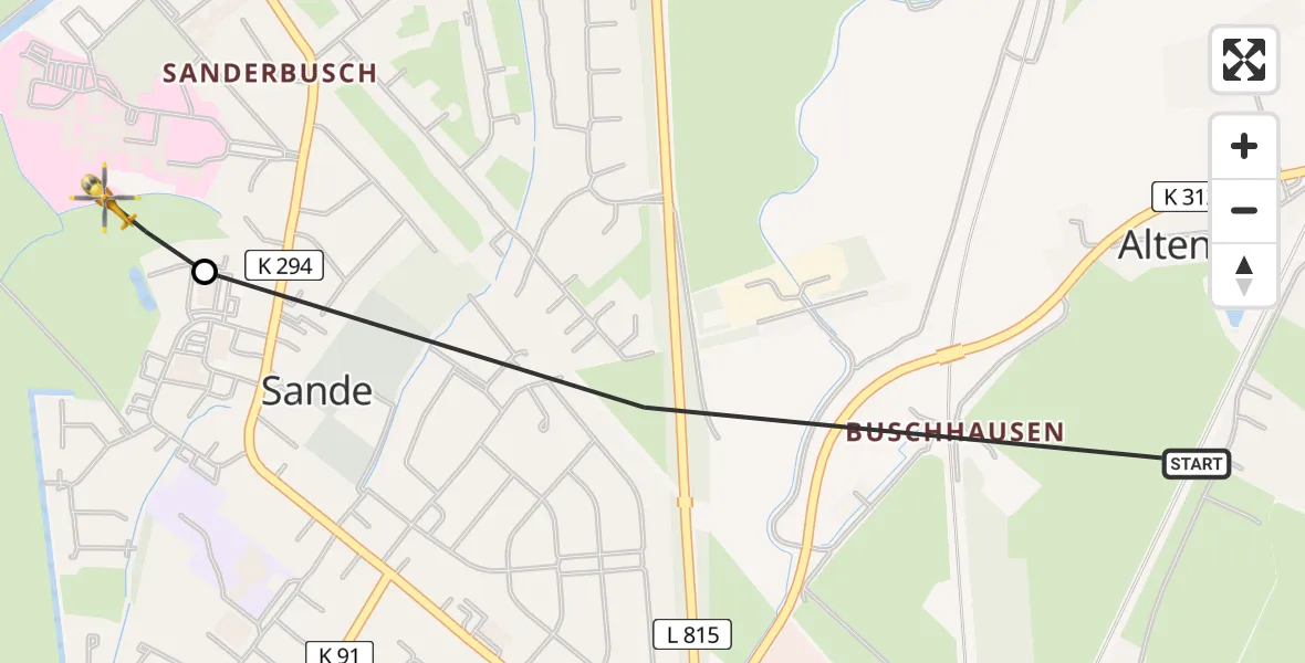 Routekaart van de vlucht: Rettungshubschrauber nach Sande, Ueckermünder Straße