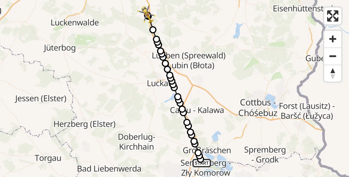 Flugroute Ambulanzhubschrauber Senftenberg - Teupitz, 27 März 2026, 09:58