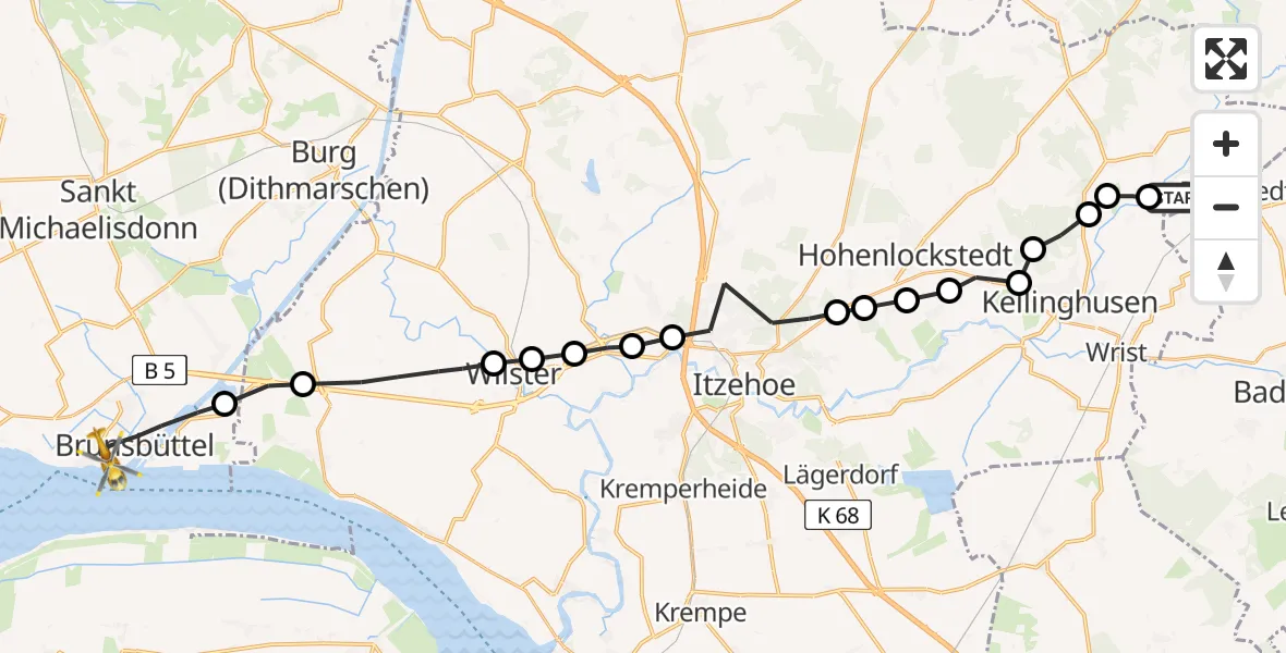 Routekaart van de vlucht: Rettungshubschrauber nach Brunsbüttel, Altenhafen