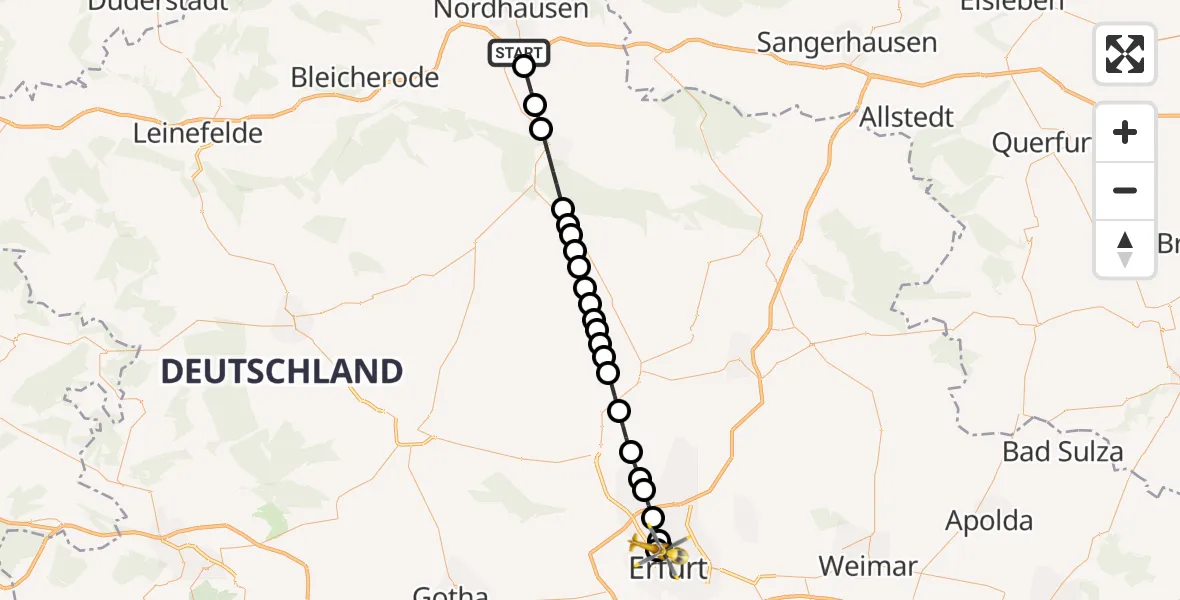 Flugroute Ambulanzhubschrauber Sundhausen - Helios Clinic Erfurt, 27 März 2026, 10:00