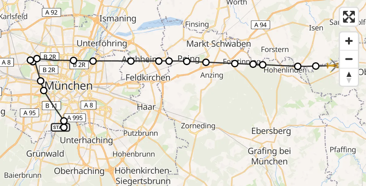 Routekaart van de vlucht: Rettungshubschrauber nach Maitenbeth, Dritter Orden University Hospital Hubschrauberlandeplatz