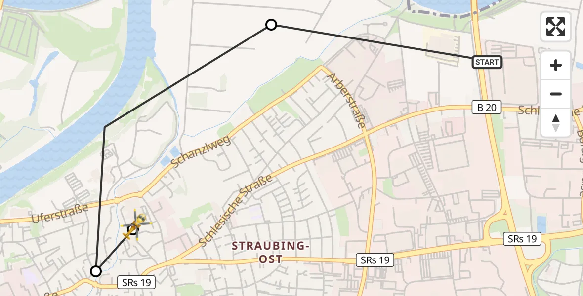 Flugroute Rettungshubschrauber Straubing-Ost - Sankt Elisabeth Hospital Straubing, 27 März 2026, 10:00