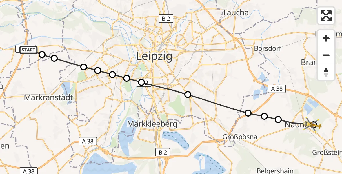 Routekaart van de vlucht: Rettungshubschrauber nach Naunhof, Klingaer Straße