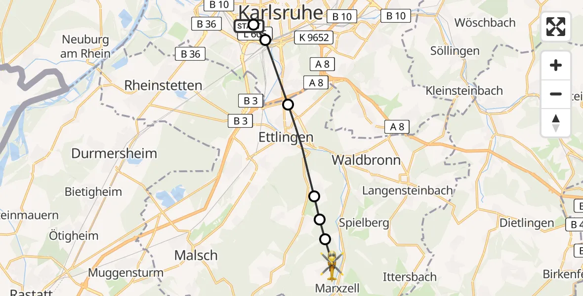 Routekaart van de vlucht: Rettungshubschrauber nach Burbach, Karolinenstraße