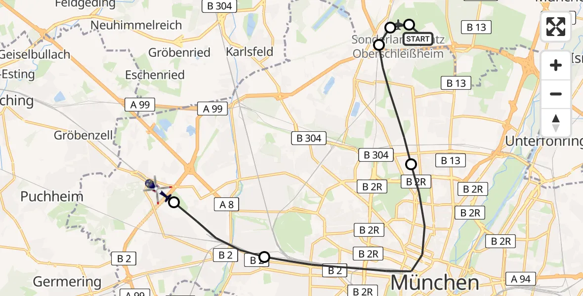 Flugroute Polizeihubschrauber Oberschleißheim - Aubing-Lochhausen-Langwied, 27 März 2026, 10:11