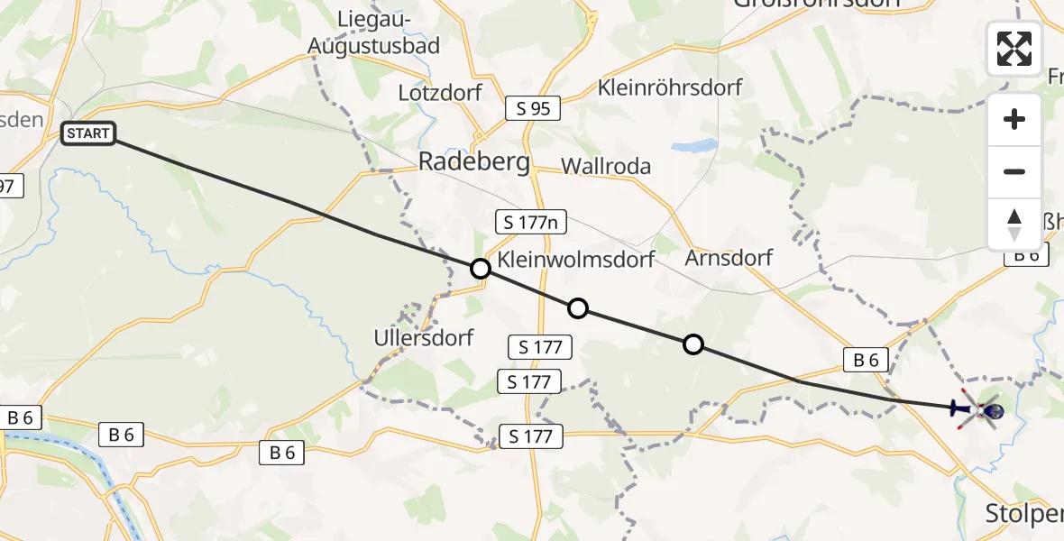 Routekaart van de vlucht: Polizeihubschrauber nach Stolpen, Bergweg