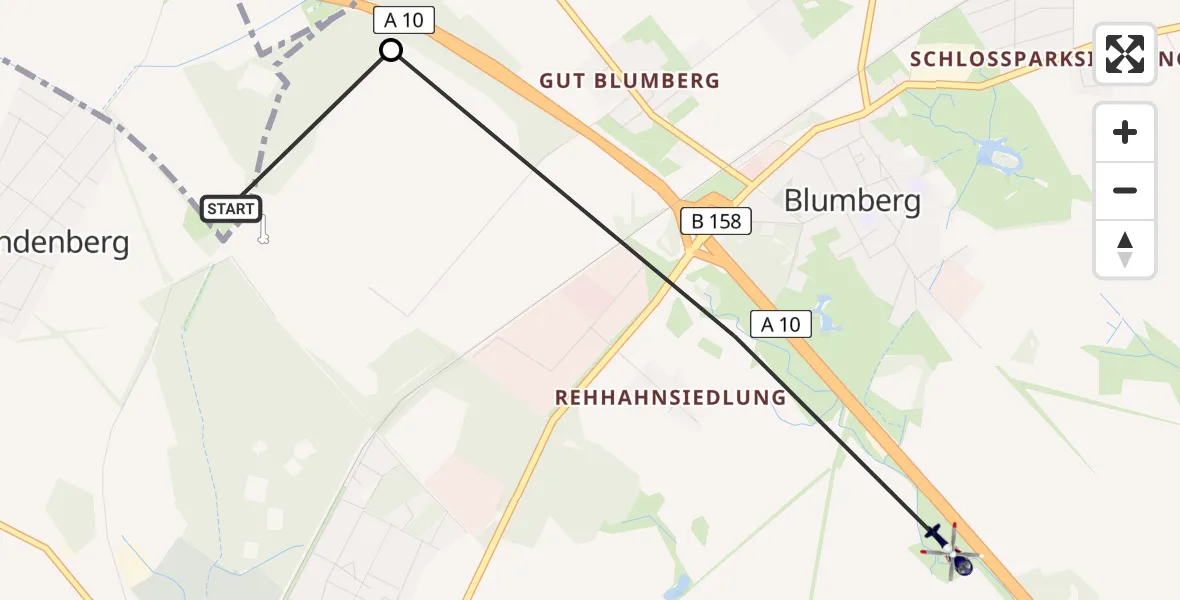 Routekaart van de vlucht: Polizeihubschrauber nach Blumberg, Ahrensfelde Hubschrauberlandeplatz