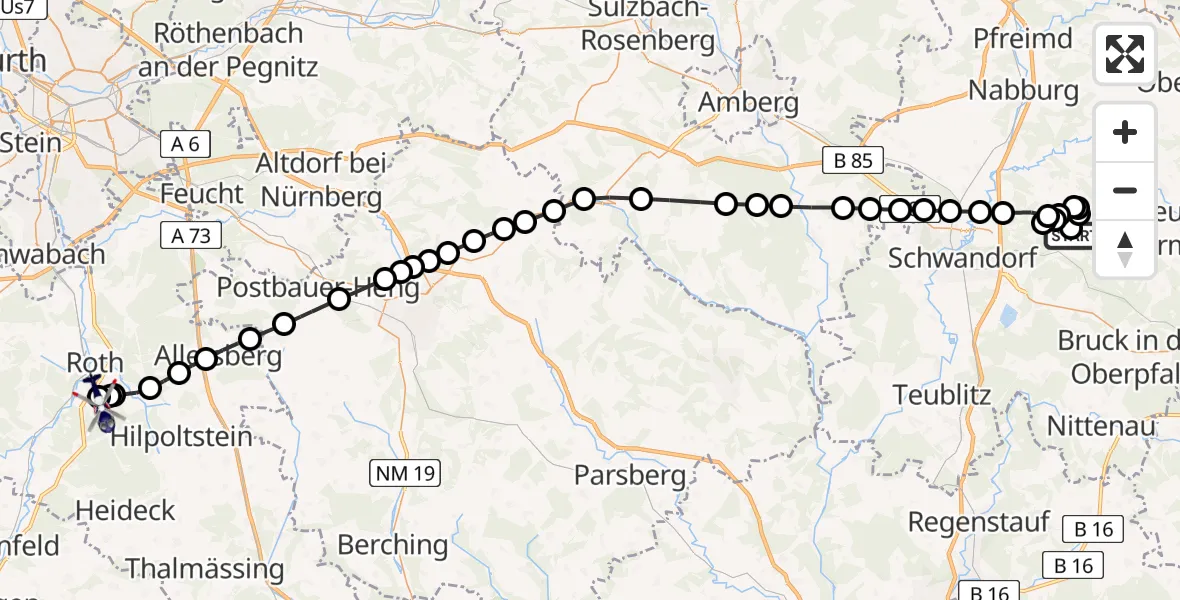 Routekaart van de vlucht: Polizeihubschrauber nach Flugplatz Roth