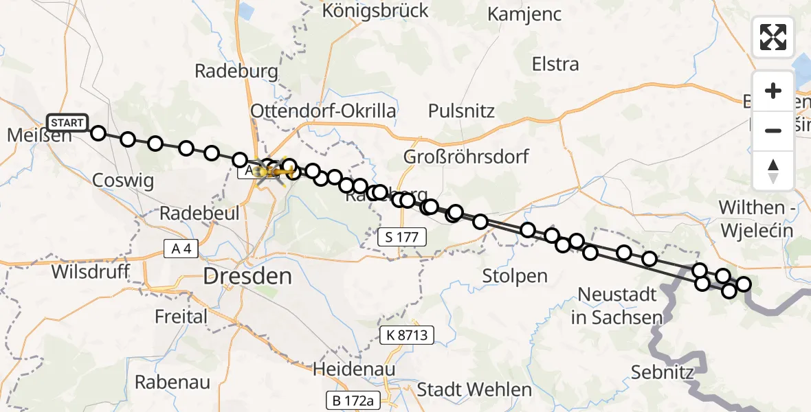 Routekaart van de vlucht: Rettungshubschrauber nach Dresden Bundespolizei Hubschrauberlandeplatz