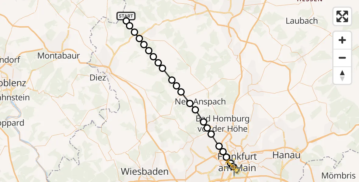 Routekaart van de vlucht: Rettungshubschrauber nach Frankfurt University Hospital