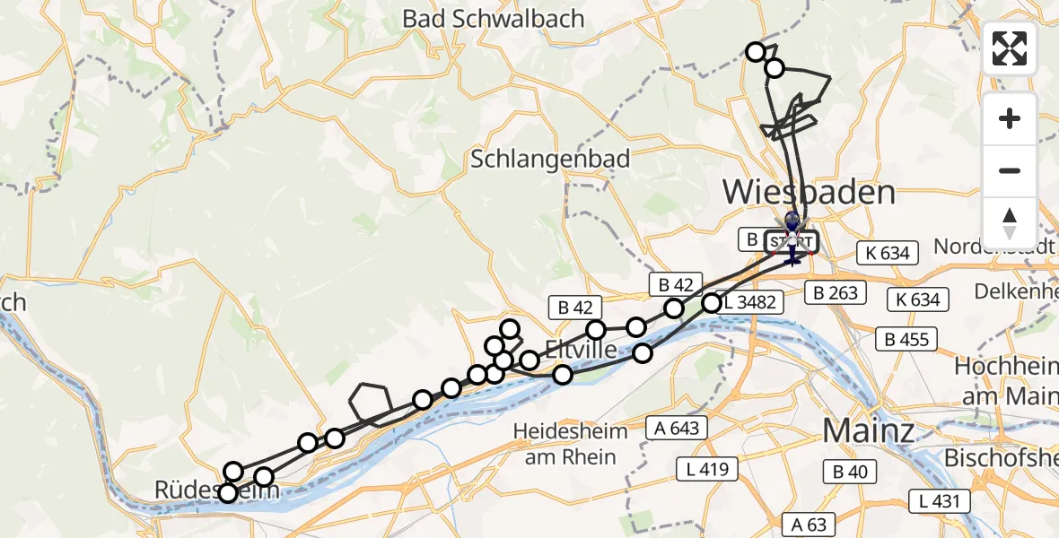 Flugroute Polizeihubschrauber Wiesbaden - Wiesbaden, 27 März 2026, 11:27