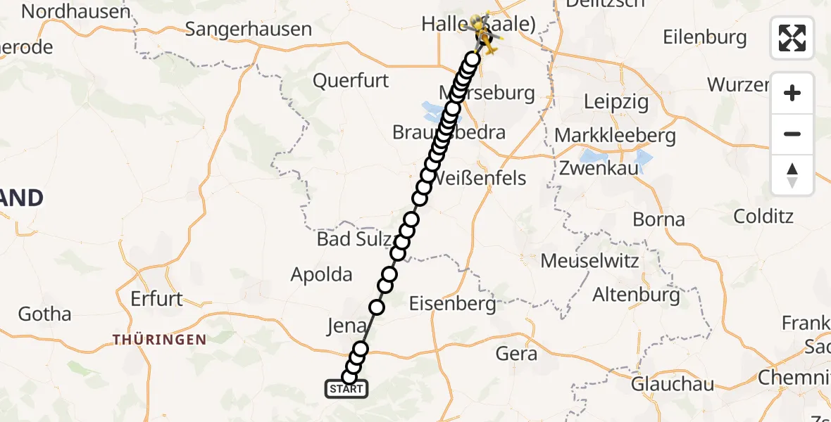Routekaart van de vlucht: Ambulanzhubschrauber nach BG Hospital Bergmannstrost Halle