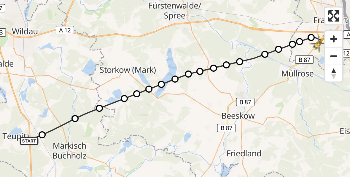 Routekaart van de vlucht: Ambulanzhubschrauber nach Frankfurt (Oder), Wolfsweg