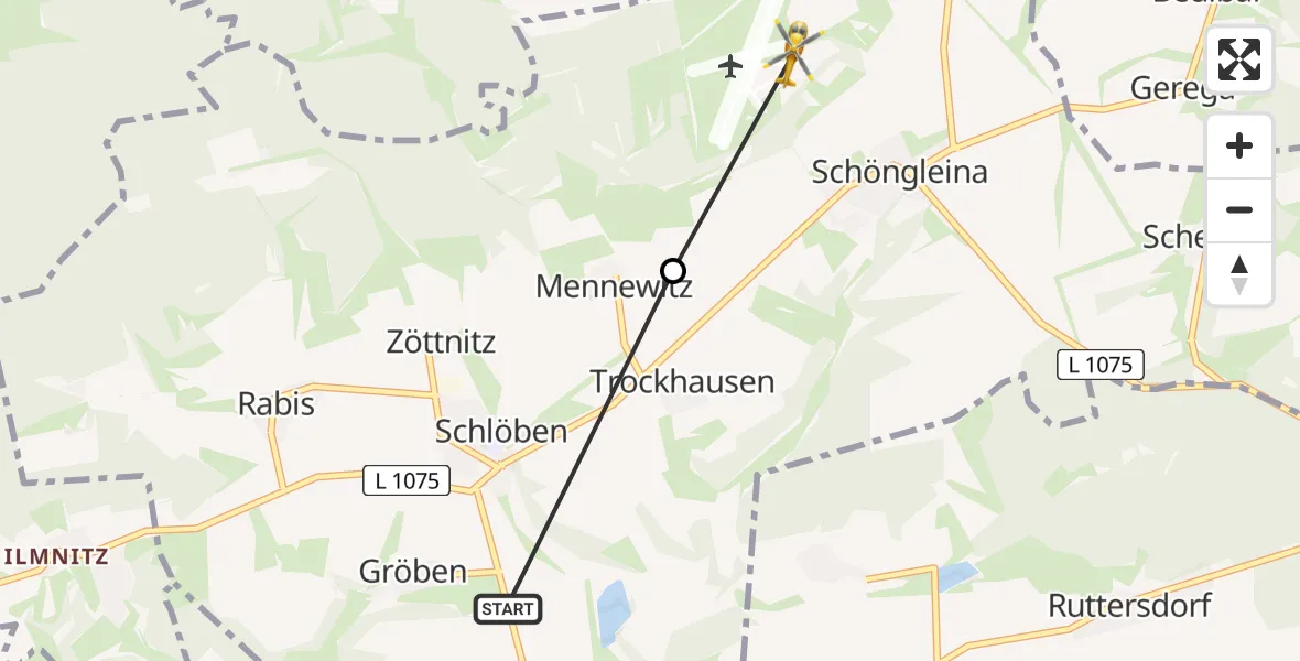 Flugroute Rettungshubschrauber Gröben - Jena-Schöngleina Flugplatz, 27 März 2026, 11:37