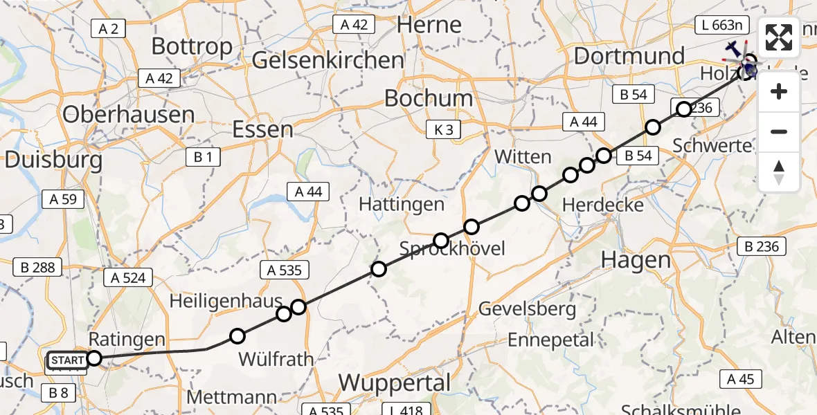 Flugroute Polizeihubschrauber Düsseldorf Flughafen - Dortmund Flughafen, 27 März 2026, 11:44