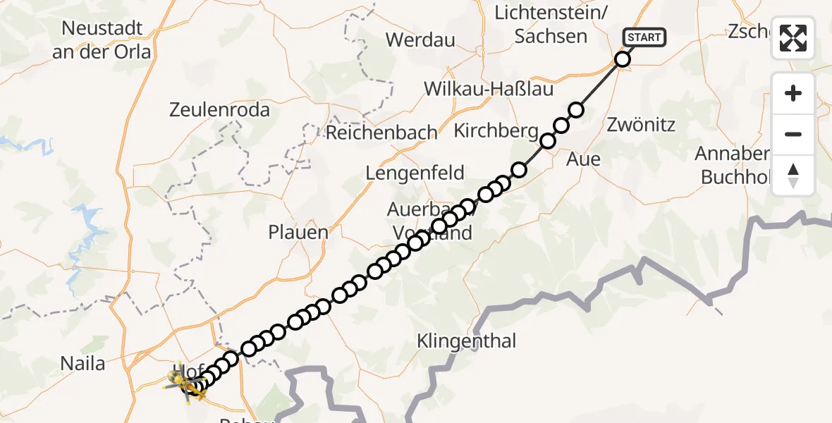 Routekaart van de vlucht: Ambulanzhubschrauber nach Sana Clinic Hof Hubschrauberlandeplatz