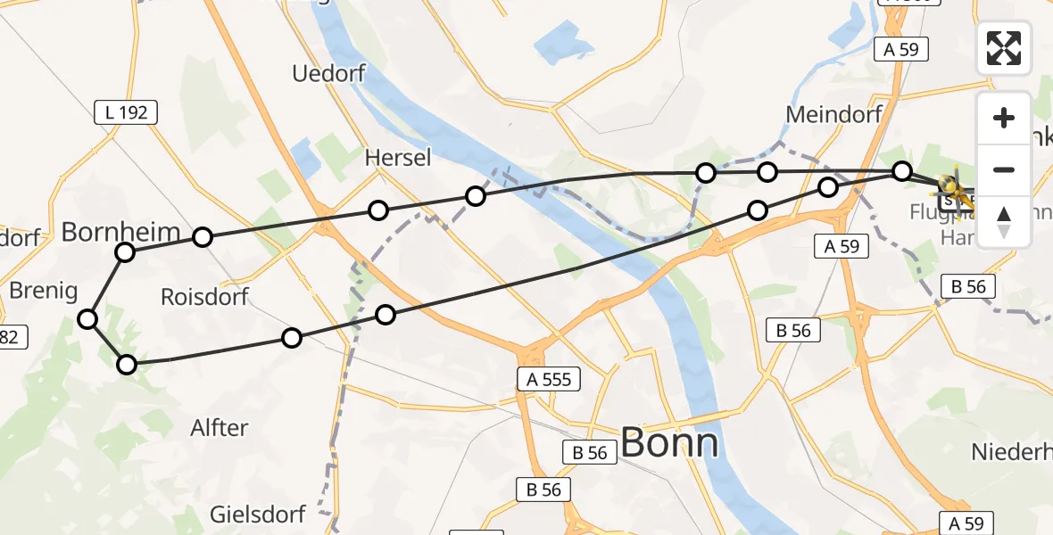 Flugroute Ambulanzhubschrauber Bonn-Hangelar Flugplatz - Bonn-Hangelar Flugplatz, 27 März 2026, 11:46