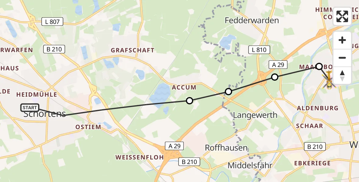 Flugroute Rettungshubschrauber Schortens - Wilhelmshaven, 27 März 2026, 11:53