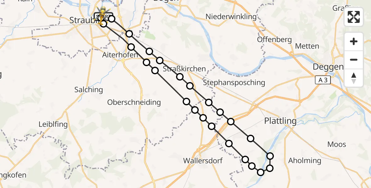 Flugroute Rettungshubschrauber Sankt Elisabeth Hospital Straubing - Sankt Elisabeth Hospital Straubing, 27 März 2026, 11:59