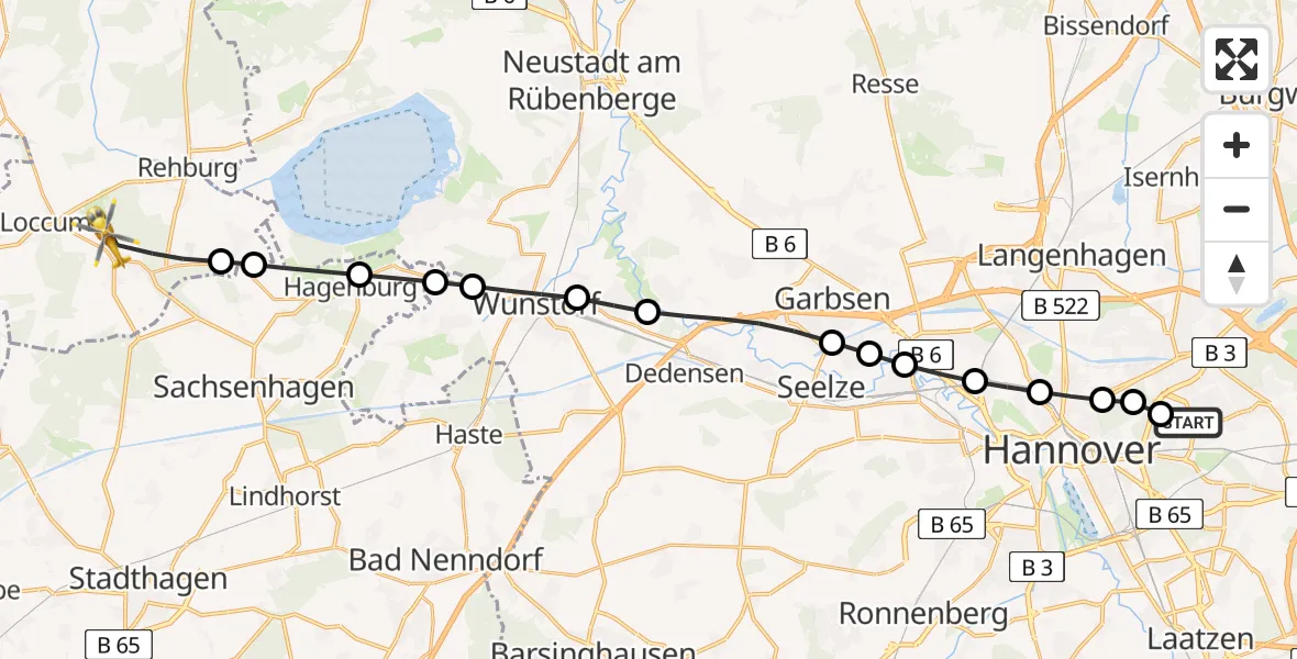 Routekaart van de vlucht: Rettungshubschrauber nach Rehburg-Loccum, Alte Zollstraße