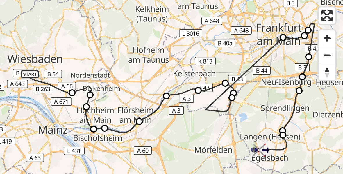 Routekaart van de vlucht: Polizeihubschrauber nach Langen (Hessen), Im Loh
