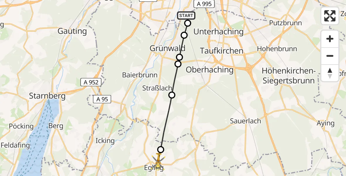 Flugroute Rettungshubschrauber ADAC Air Rescue Center Hubschrauberlandeplatz (Christoph 1) - Egling, 27 März 2026, 12:39