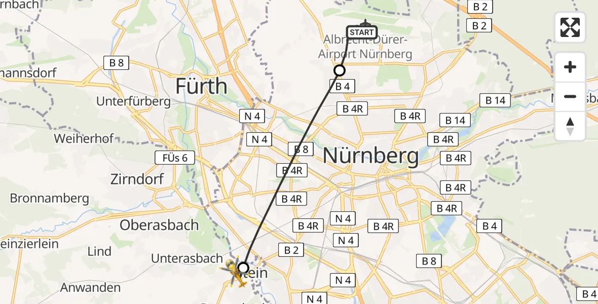 Flugroute Rettungshubschrauber Flughafen Nuremberg - Stein, 27 März 2026, 12:40