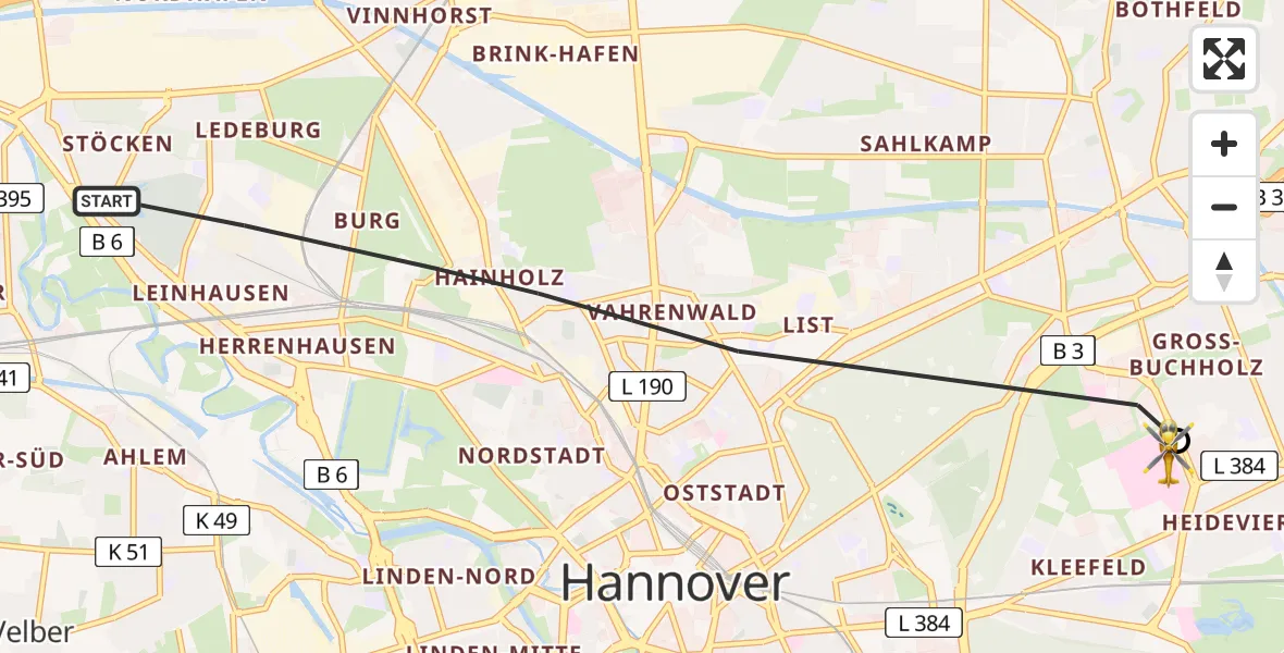 Flugroute Rettungshubschrauber Hannover - Hannover Luftrettung Hubschrauberlandeplatz (Christoph 4), 27 März 2026, 12:59