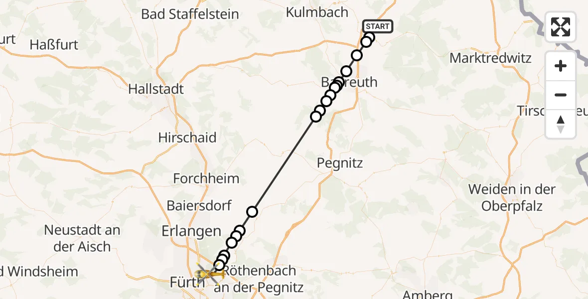 Routekaart van de vlucht: Ambulanzhubschrauber nach Flughafen Nuremberg