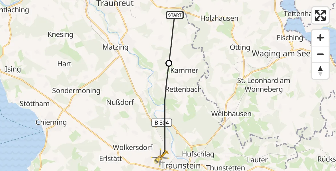 Routekaart van de vlucht: Rettungshubschrauber nach Traunstein Hospital