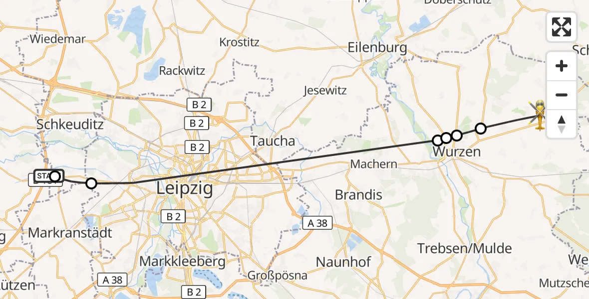 Flugroute Rettungshubschrauber ADAC Air Rescue Station Leipzig/Schkeuditz-Dölzig Hubschrauberlandeplatz (Christoph 61) - Lossatal, 27 März 2026, 13:05