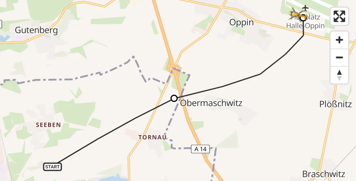 Flugroute Rettungshubschrauber Halle (Saale) - Halle-Oppin Flugplatz, 27 März 2026, 13:14