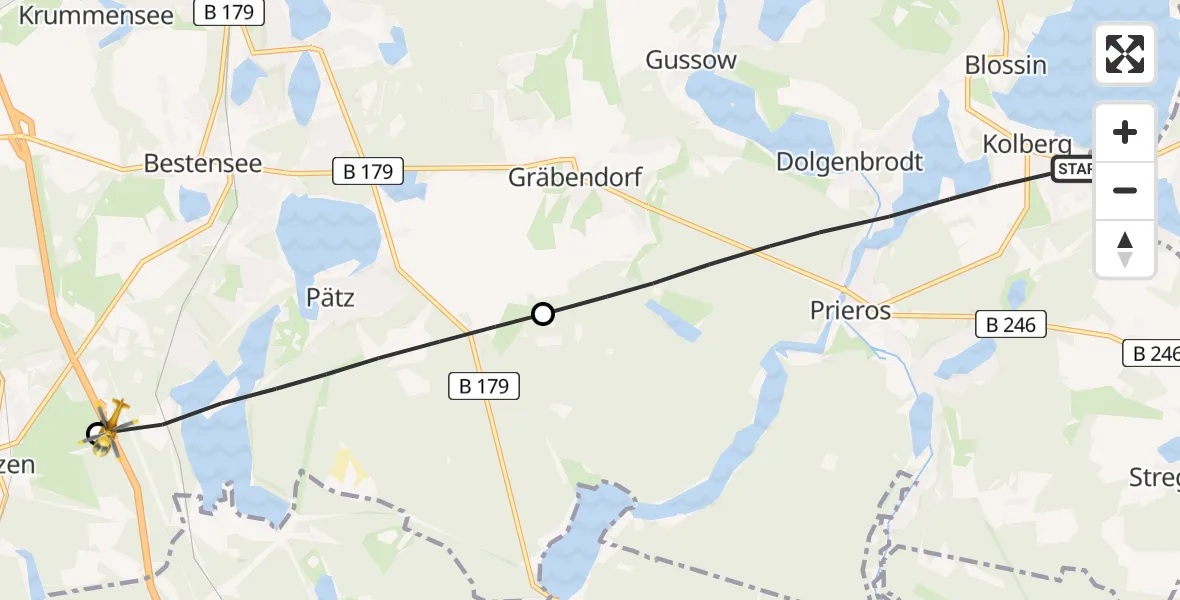 Flugroute Rettungshubschrauber Heidesee - Mittenwalde, 27 März 2026, 13:14