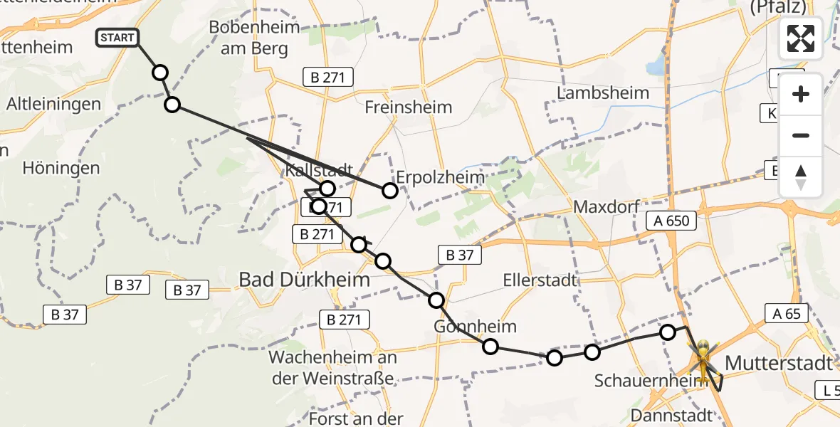 Routekaart van de vlucht: Rettungshubschrauber nach Mutterstadt, A 61