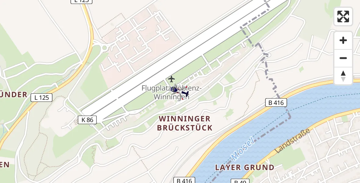Flugroute Polizeihubschrauber Koblenz-Winningen Flugplatz - Koblenz-Winningen Flugplatz, 27 März 2026, 13:14