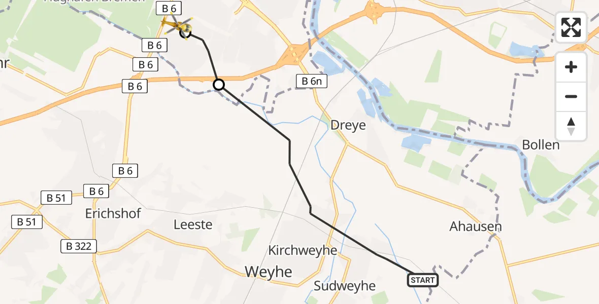 Routekaart van de vlucht: Rettungshubschrauber nach ADAC Air Rescue Station Bremen Hubschrauberlandeplatz (Christoph 6)