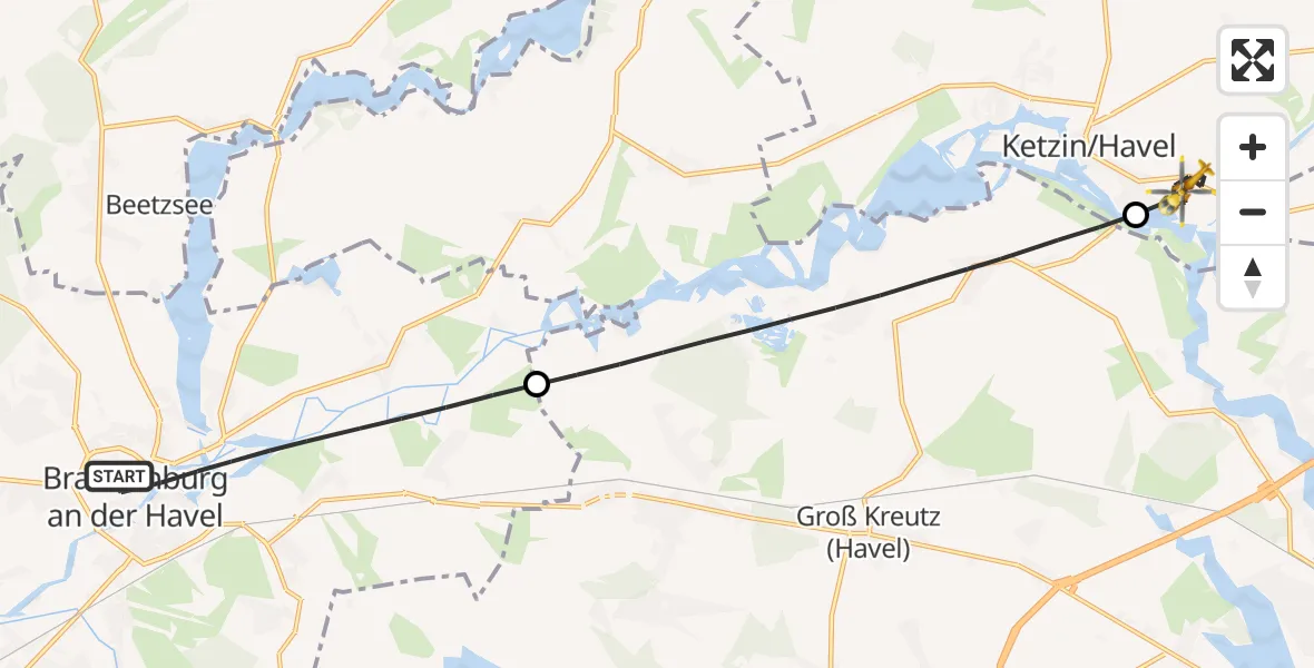 Flugroute Rettungshubschrauber Brandenburg an der Havel - Ketzin/Havel, 27 März 2026, 13:20