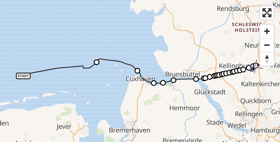 Flugroute Polizeihubschrauber Noordzee - Bad Bramstedt Hubschrauberlandeplatz, 27 März 2026, 13:27