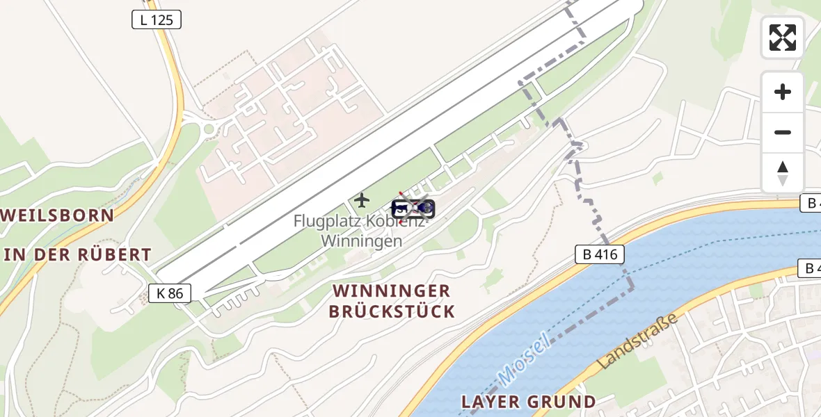 Flugroute Polizeihubschrauber Koblenz-Winningen Flugplatz - Koblenz-Winningen Flugplatz, 27 März 2026, 13:31