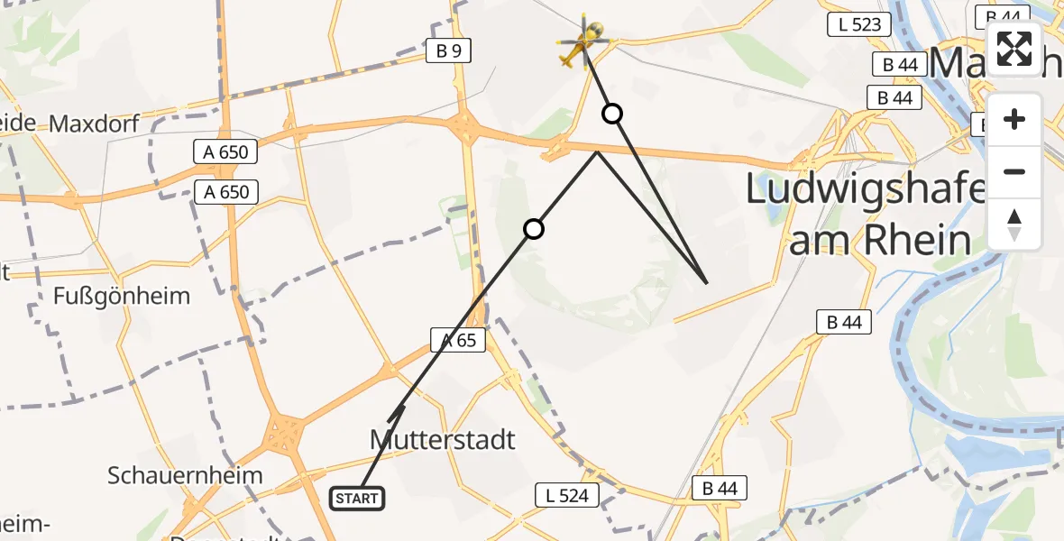 Routekaart van de vlucht: Rettungshubschrauber nach Ludwigshafen am Rhein, Am Schloßkanal