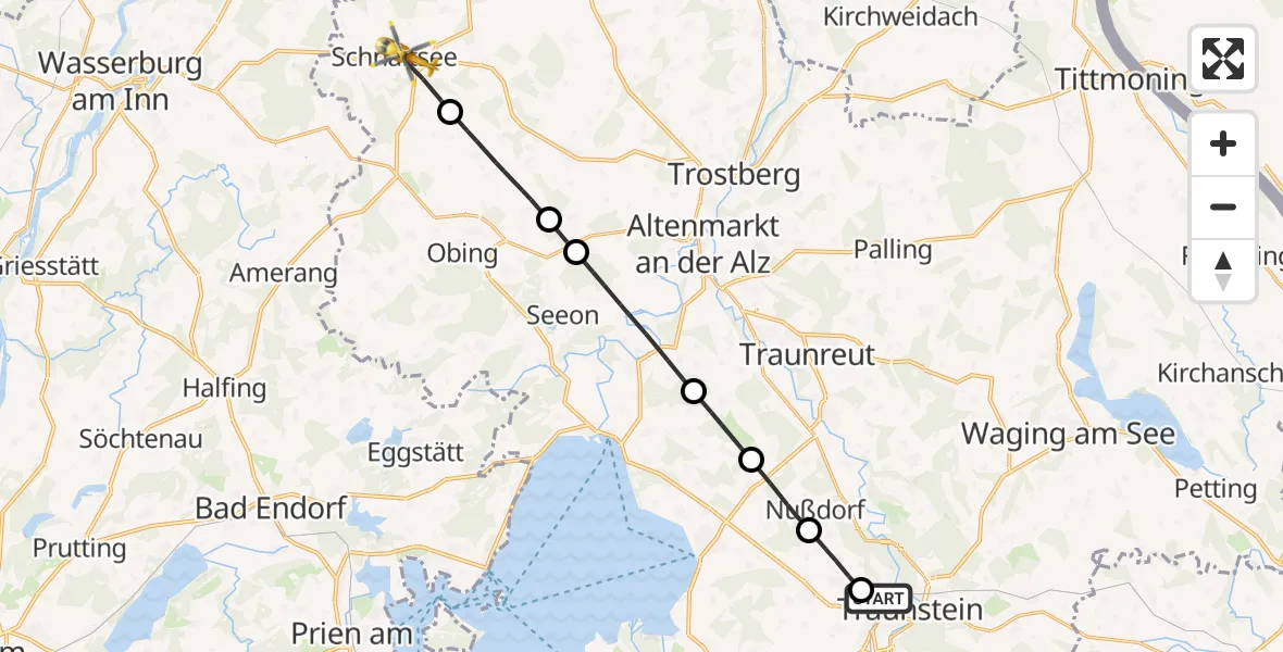 Flugroute Rettungshubschrauber Traunstein Hospital - Schnaitsee, 27 März 2026, 13:53