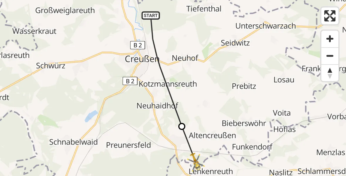 Routekaart van de vlucht: Rettungshubschrauber nach Prebitz
