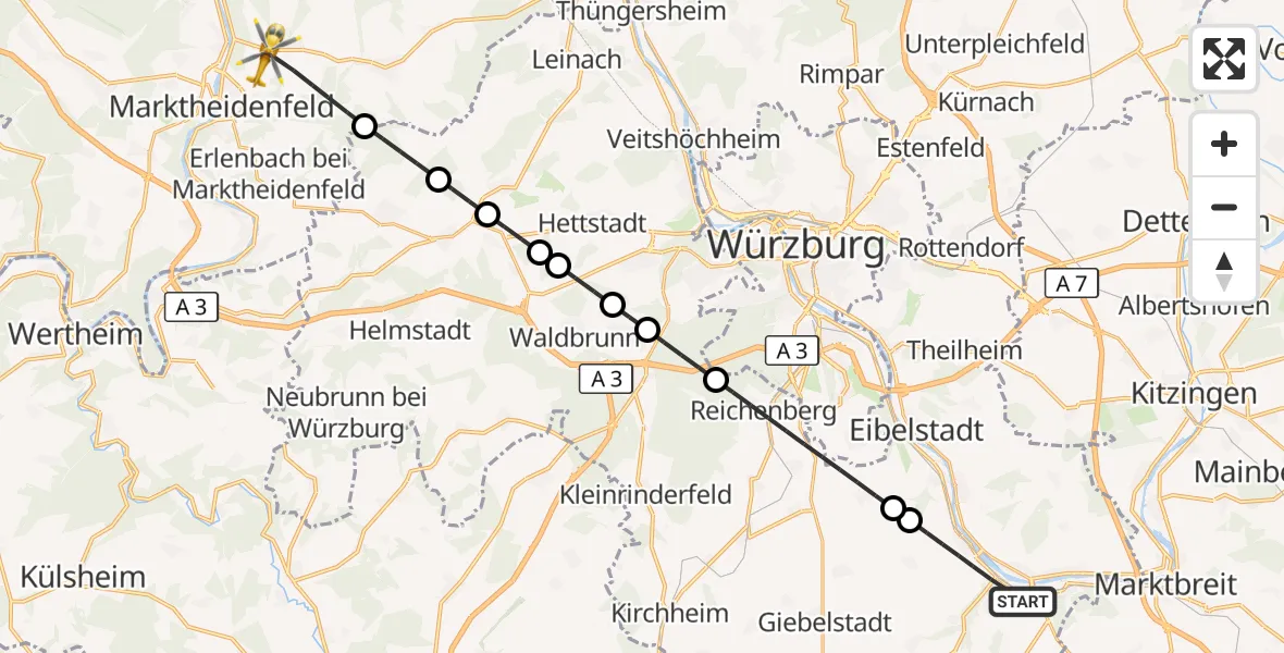 Flugroute Rettungshubschrauber Ochsenfurt - Karbach, 27 März 2026, 14:15