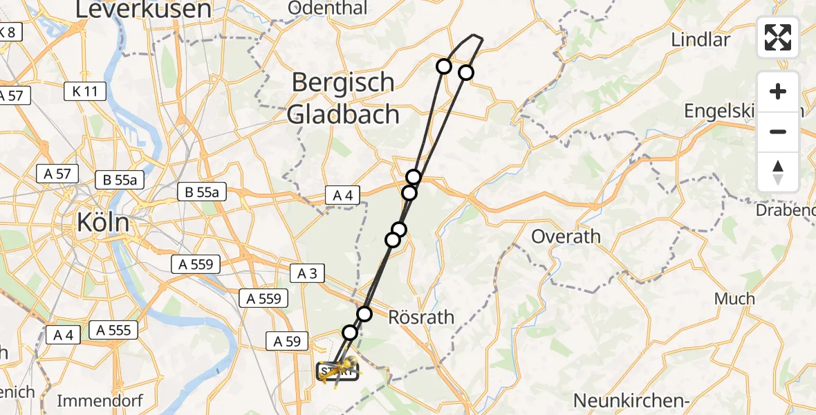 Flugroute Rettungshubschrauber Köln Bonn Flughafen - Köln Bonn Flughafen, 27 März 2026, 14:15