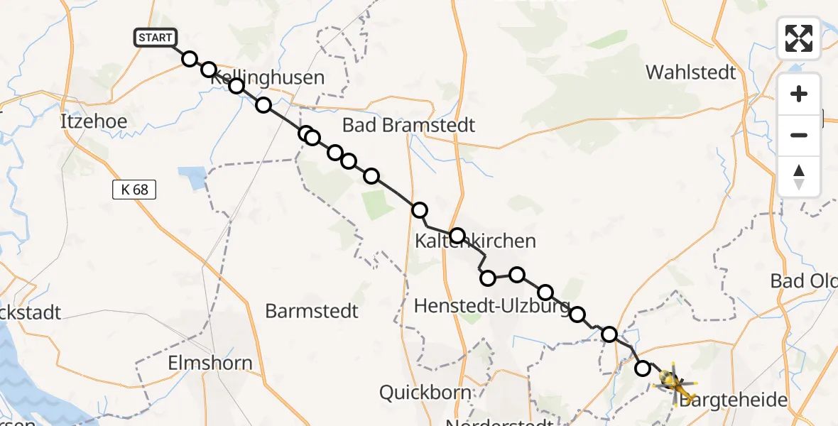 Flugroute Rettungshubschrauber Hohenlockstedt - Jersbek, 27 März 2026, 14:19