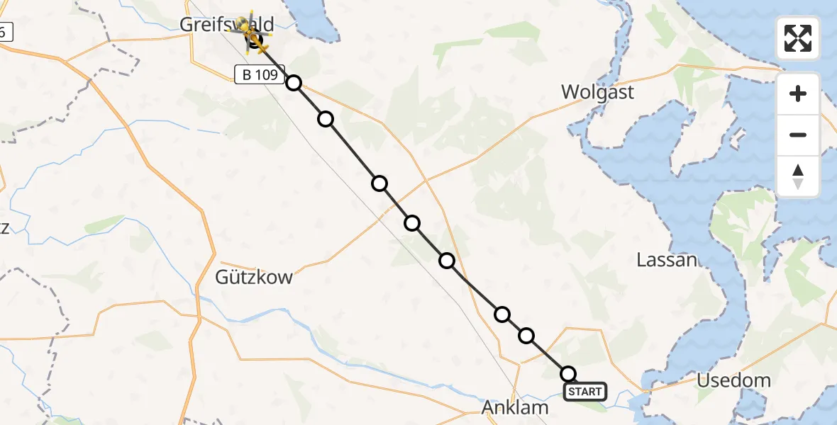 Routekaart van de vlucht: Rettungshubschrauber nach Greifswald Hospital