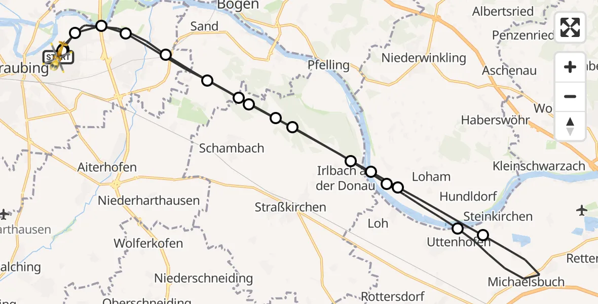 Flugroute Rettungshubschrauber Sankt Elisabeth Hospital Straubing - Sankt Elisabeth Hospital Straubing, 27 März 2026, 14:23