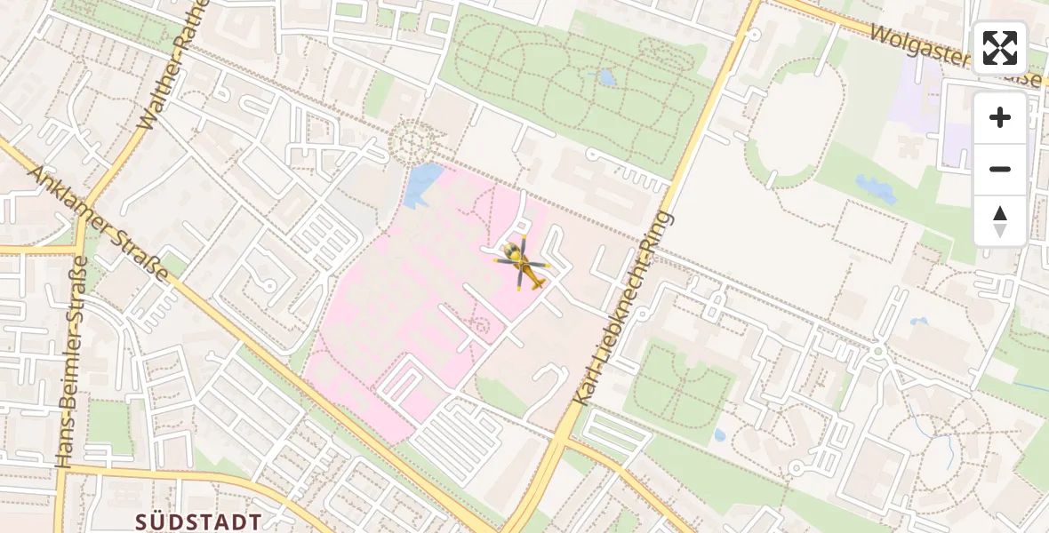 Flugroute Rettungshubschrauber Greifswald Hospital - Greifswald Hospital, 27 März 2026, 14:30