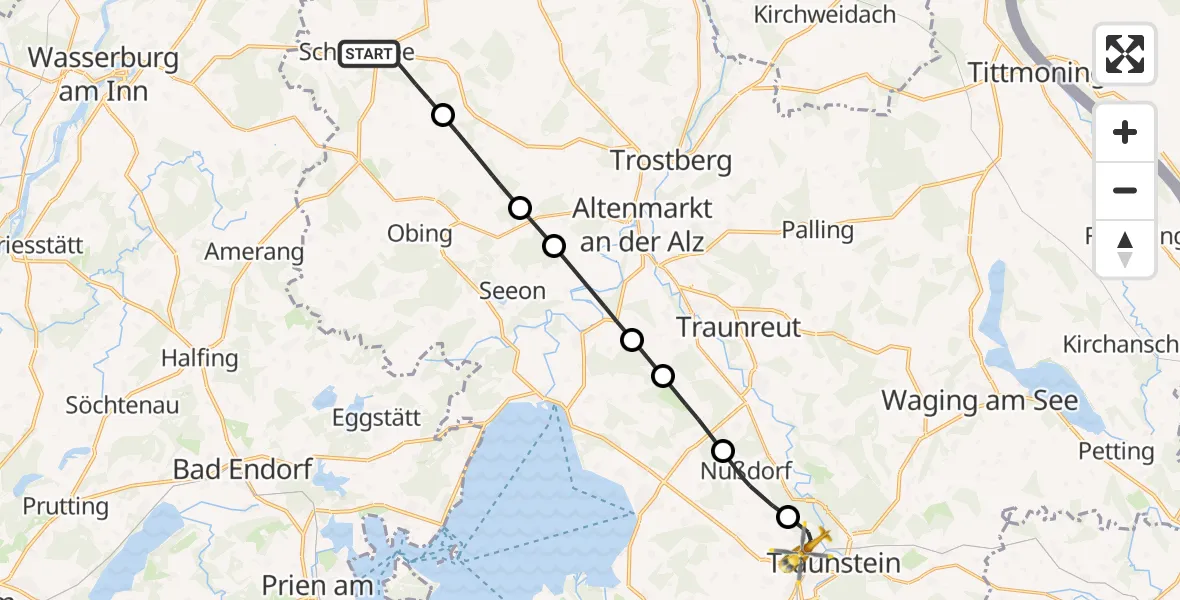 Routekaart van de vlucht: Rettungshubschrauber nach Traunstein Hospital